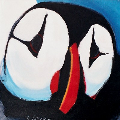 Macareux<br>Acrylique sur panneau<br>Format: 70x70<br>Année: 2004