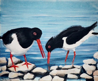 Huitriers Pies<br>Acrylique sur toile<br>Format: 12F<br>Année: 2003