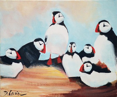 Macareux<br>Acrylique sur toile<br>Format: 15F<br>Année: 2004