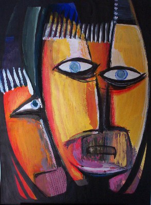 Masque 3<br>Acrylique sur papier<br>Format: 65x50<br>Année: 2003