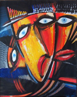 Masque 2<br>Acrylique sur papier<br>Format: 65x50<br>Année: 2003
